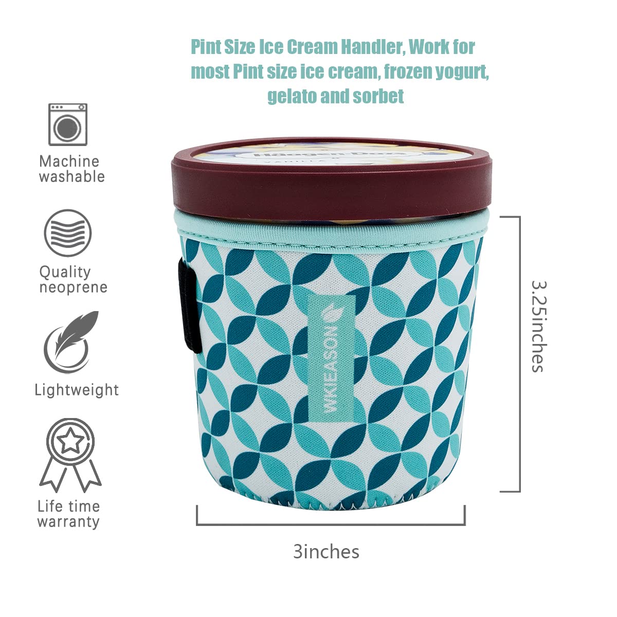 WK IEASON Ice Cream Sleeve Pin Neoprene Cooler Coozie Sleeve Insulators Cream Sleeves Neoprene Cover Holder with Spoon Holder (Geometric patterns)
