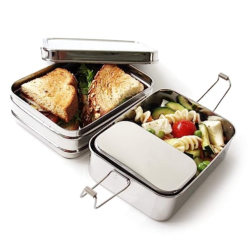 Ecolunchbox Three-in-One Stainless Steel Two Level Steel Bento Box With Snack Container Regular - Holds 4 Cups of Food - Not Leak-Proof (1)