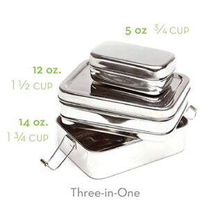 Ecolunchbox Three-in-One Stainless Steel Two Level Steel Bento Box With Snack Container Regular - Holds 4 Cups of Food - Not Leak-Proof (1)