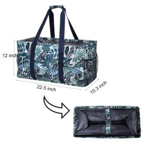 Extra Large Utility Tote Bag Beach Bag Reusable Grocery Bags Collapsible Tote with Wire Frame for Groceries Storage Picnic Leaves 3