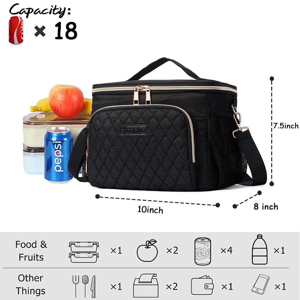 Scorlia Insulated Lunch Bag for Women/Men, Leakproof Cooler Tote Bag for Outdoor Picnics, Beach, Camping, Travel - 10L Capacity, Black