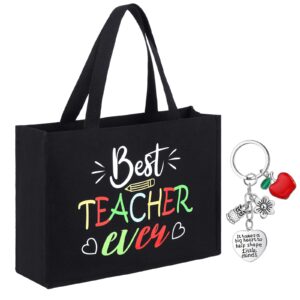 sweetude teacher appreciation gifts 16 x 12 x 5 inch teacher totes bag canvas teachers bag with teacher keychain for christmas birthday women gift