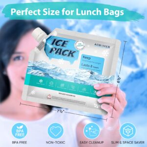 ADRIMER Ice Packs for Cooler, Ice Packs for Lunch Bags, Reusable Cooler Ice Packs, Long Lasting Cold Freezer Packs for Kid’s Lunch Box, Cooler Backpack