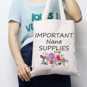 JXGZSO Important Nana Supplies Tote Bag Nana Birthday Gift Nana Gift Nana Mother's Day Gift (Nana Supplies Tote)
