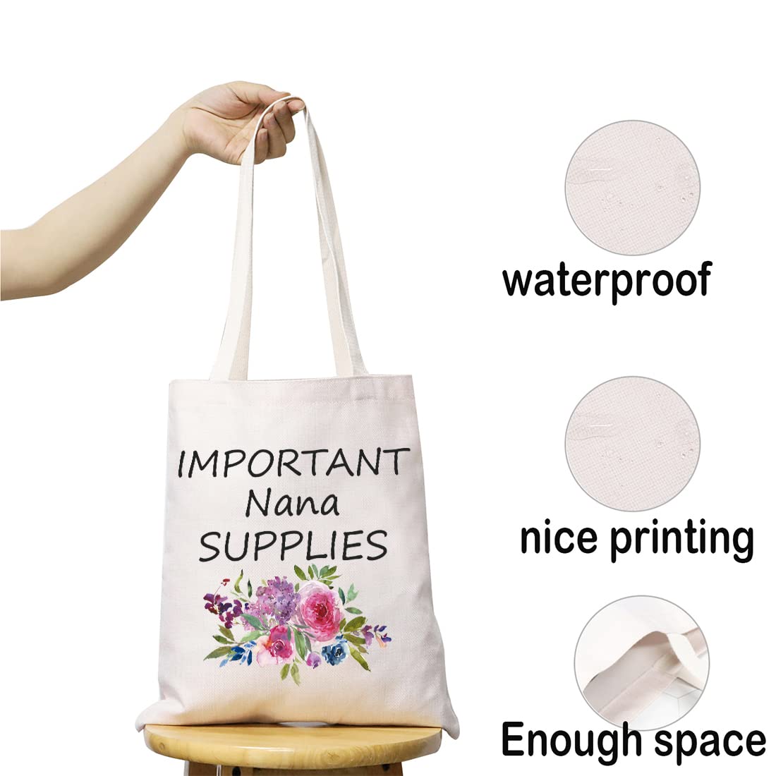 JXGZSO Important Nana Supplies Tote Bag Nana Birthday Gift Nana Gift Nana Mother's Day Gift (Nana Supplies Tote)