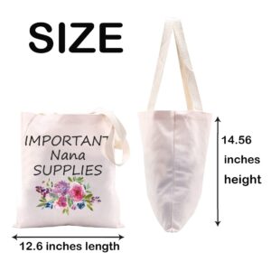 JXGZSO Important Nana Supplies Tote Bag Nana Birthday Gift Nana Gift Nana Mother's Day Gift (Nana Supplies Tote)