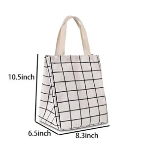 Fafish 2Pack Reusable Lunch Bag Insulated Lunch Box Large Waterproof Adult Lunch Tote Bag For Men or Women (White plaid and gray plaid)