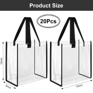 Saintrygo 20 Pack Clear Tote Bags 12 x 12 x 6, PVC Plastic Tote Bag With Handles for Work Beach Lunch Sports, Concerts (Black)