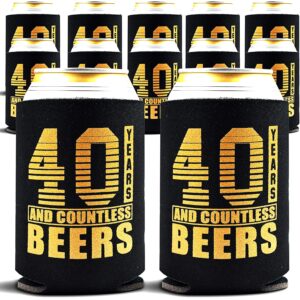 happy 40th birthday insulated can cover 12 pack - birthday favors for men and women - printed on both sides fits all cans and bottles - thermocooler beverage sleeve - black & gold (original, regular)