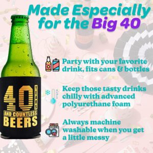 Happy 40th Birthday Insulated Can Cover 12 Pack - Birthday Favors for Men and Women - Printed on Both Sides Fits All Cans and Bottles - Thermocooler Beverage Sleeve - Black & Gold (Original, Regular)