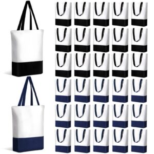 30 pcs large canvas tote bag bulk reusable grocery shopping bags with handles blue and black canvas bag diy tote bags for bridal wedding gift travel work beach store, 15 x 3.9 x 13 inch