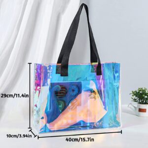 ''N/A'' Holographic Iridescent Tote Bag, Clear Tote Bag for Stadium, Large Fashion Rainbow PVC Handbag Purses for Beach, Sports, Work, Travel, Party