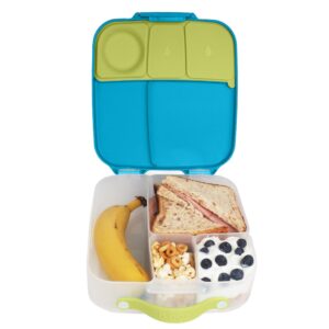 b.box lunch box for kids | bento box | 4 compartments (2 leak proof), large size for big appetites | gel cold pack included | school supplies | kids 3+ years (ocean breeze, 2l capacity)