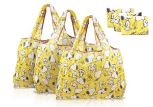 finex 3 pcs set yellow snoopy waterproof foldable washable reusable grocery bags