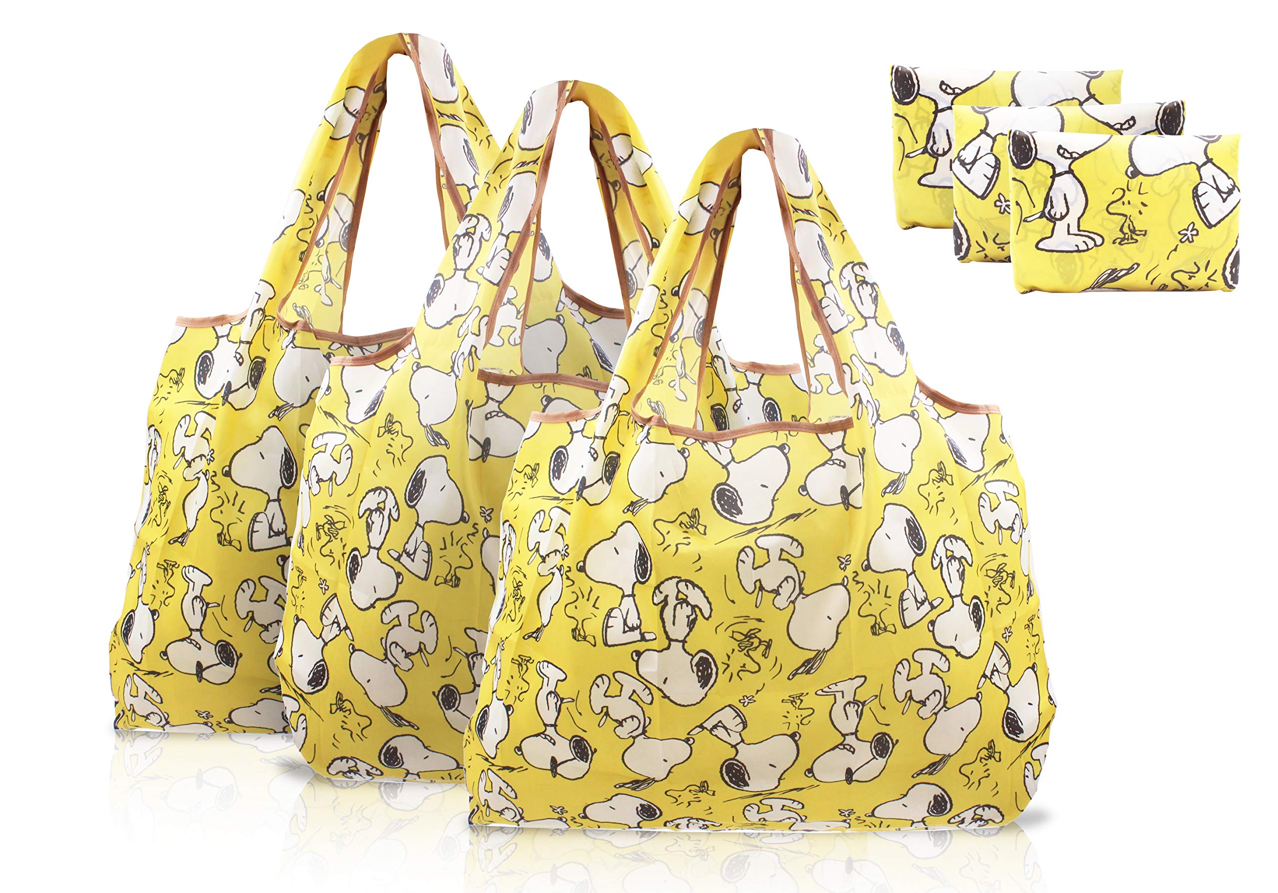 FINEX 3 Pcs Set Yellow Snoopy Waterproof Foldable Washable Reusable Grocery Bags