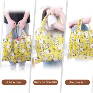 FINEX 3 Pcs Set Yellow Snoopy Waterproof Foldable Washable Reusable Grocery Bags