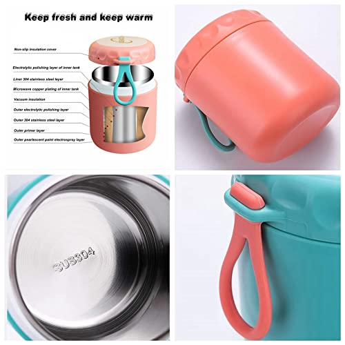 AGRATU 2 Pack 13.5oz Thermos for Hot Food Kids Lunch Box Set with Spoon Food, Leak Proof Insulated Lunch Box Container for Kids (Green/Pink)