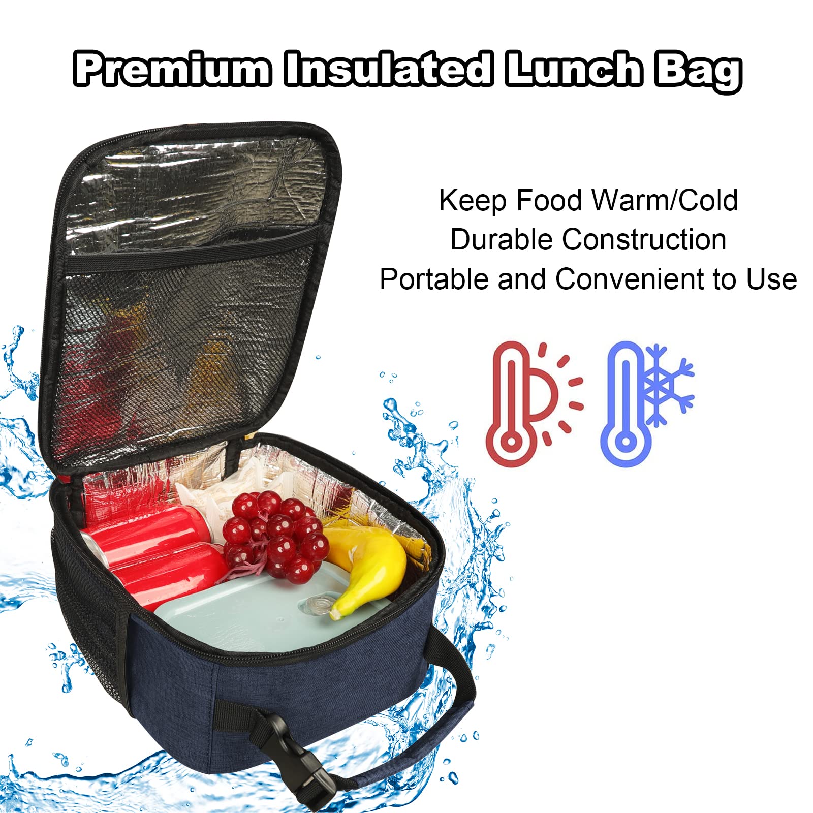 Femuar Lunch Box for Men Women Adults, Small Lunchbox for Work Picnic - Reusable Lunch bag Portable Lunch tote, Blue