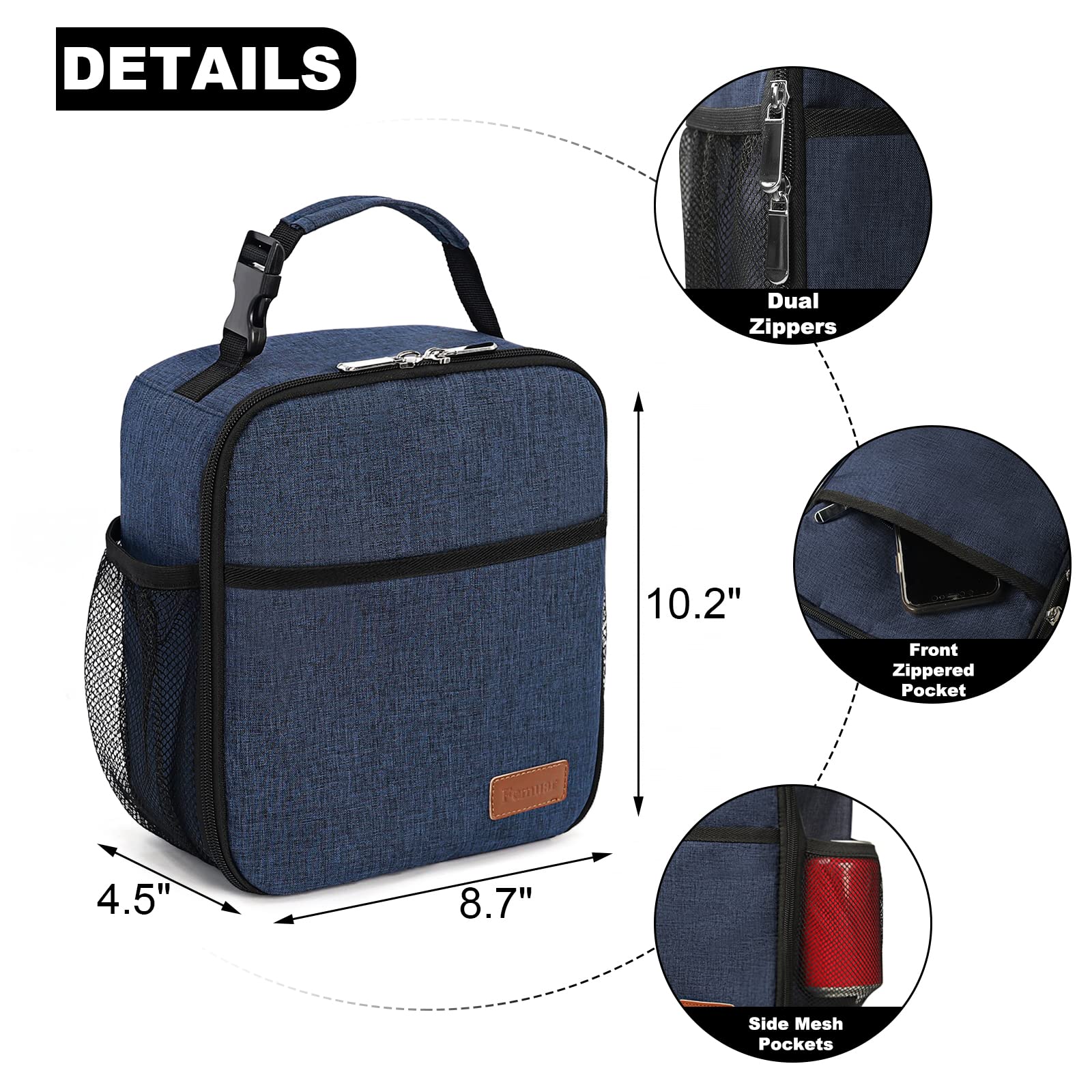 Femuar Lunch Box for Men Women Adults, Small Lunchbox for Work Picnic - Reusable Lunch bag Portable Lunch tote, Blue