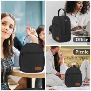 Joymee Lunch Box Insulated Lunch Bag Women Men Reusable Cooler Bag Adult Cute Lunch Tote Bags Organizer with Front Zipper Pocket,Adjustable Shoulder Strap for Work Office Picnic Travel,Black