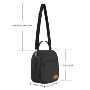 Joymee Lunch Box Insulated Lunch Bag Women Men Reusable Cooler Bag Adult Cute Lunch Tote Bags Organizer with Front Zipper Pocket,Adjustable Shoulder Strap for Work Office Picnic Travel,Black