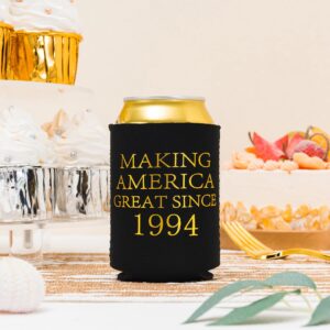 Crisky 30th Birthday Beer Sleeve, 30th Birthday Can Cooler Insulated Covers, 30th Birthday Decorations Black Gold Making Great Since 1994, Neoprene Coolers for Soda, Beer, Can Beverage, 24 Pcs
