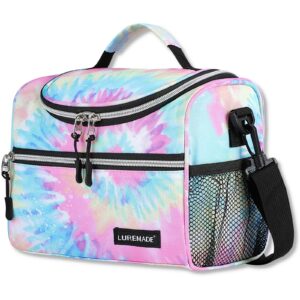 LUREMADE Kids Insulated Lunch Box for Girls Lunch Bag Women Boys Toddler Teen School Daycare Kawaii Cute Travel bags (Rainbow Tie-Dye)