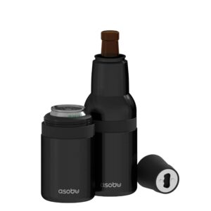 asobu frosty beer 2.0 fully insulated stainless steel 12 ounce beer bottle and can cooler with beer bottle opener (midnight black)