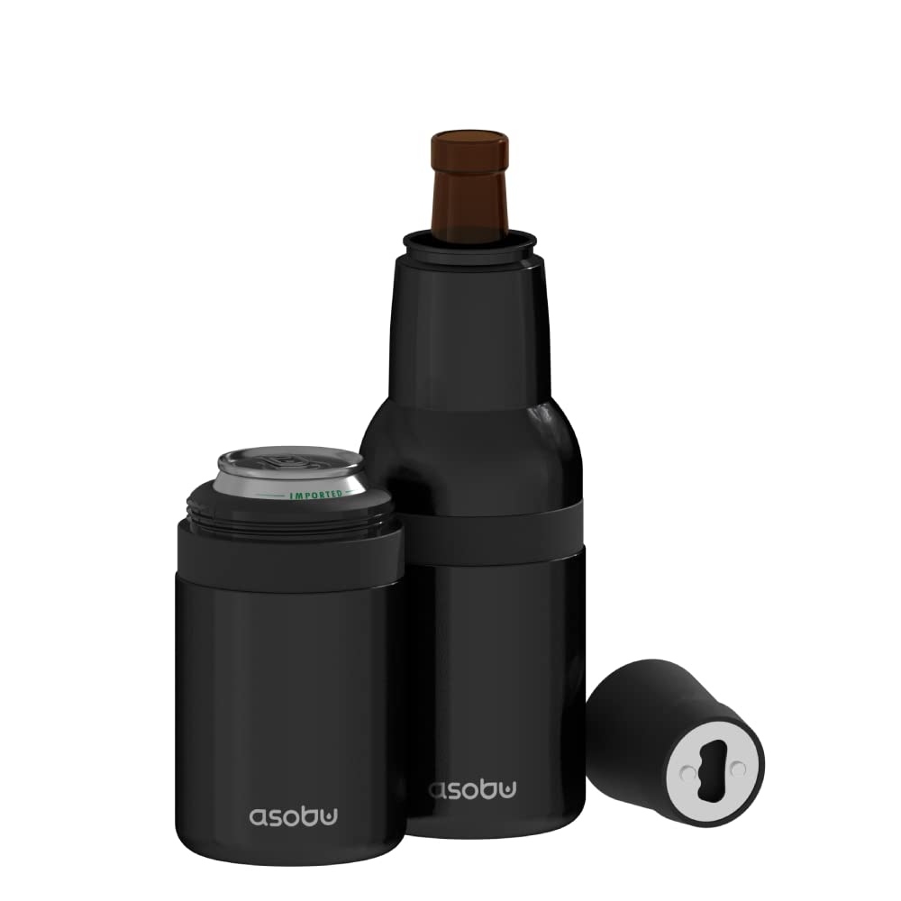 Asobu Frosty Beer 2.0 Fully Insulated Stainless Steel 12 Ounce Beer Bottle and Can Cooler with Beer Bottle Opener (Midnight Black)