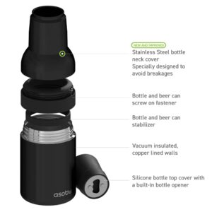 Asobu Frosty Beer 2.0 Fully Insulated Stainless Steel 12 Ounce Beer Bottle and Can Cooler with Beer Bottle Opener (Midnight Black)