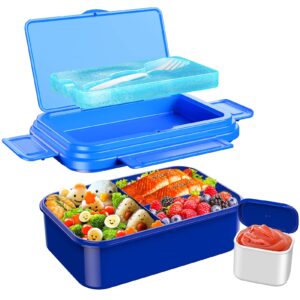 jscares bento box, blue, 1400ml capacity, leak-proof, portable, safe, microwave, freezer, dishwasher