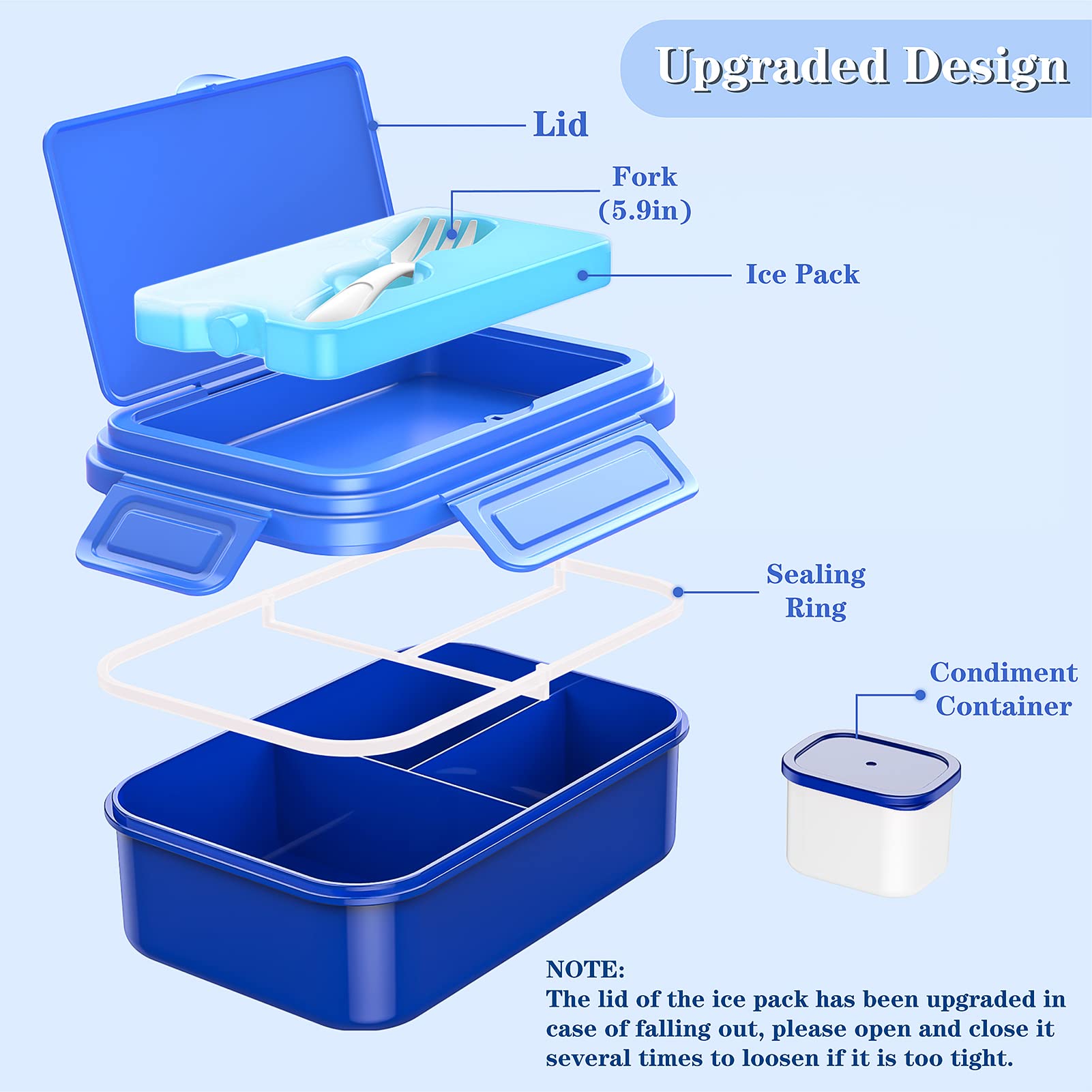 JSCARES Bento Box, Blue, 1400ML Capacity, Leak-Proof, Portable, Safe, Microwave, Freezer, Dishwasher