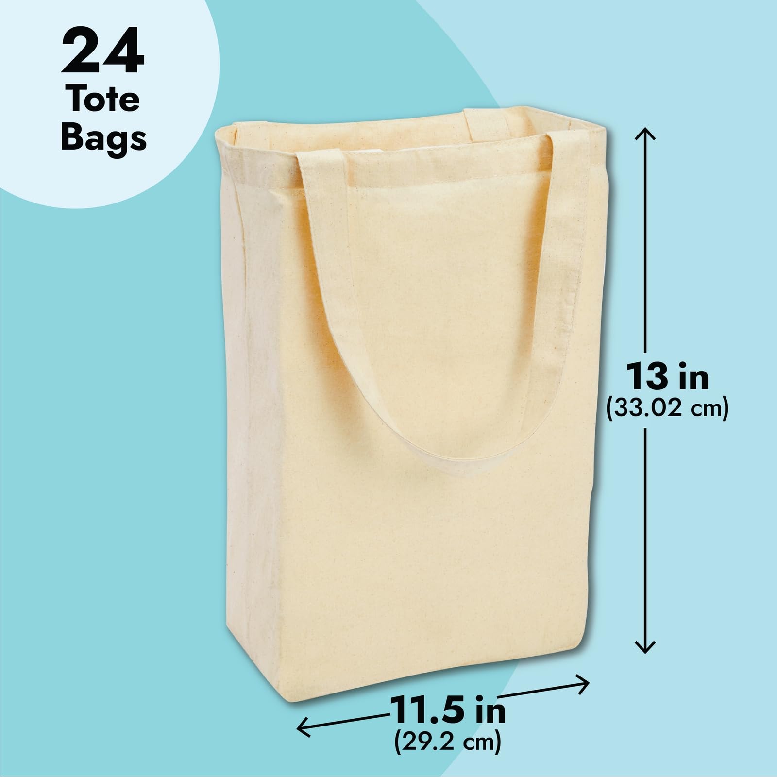 Juvale Set of 24 Bulk Blank Cotton Canvas Tote Bags for Women, DIY, Arts and Crafts Projects, Reusable Shopping Bags for Groceries, Supplies, Cloth Gift Bags, 13x11.5 in