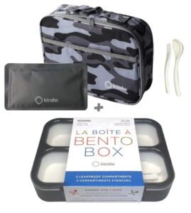 camo lunch box for boys | bento boxes with bag, ice pack set | snack containers for kids men adults. 3 leakproof compartments, container with insulated bags for school lunches, black grey camoflauge