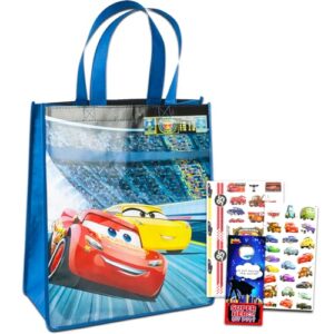 cars lightning mcqueen tote bag set - bundle with lightning mcqueen tote bag, stickers, temporary tattoos, more | cars tote bag for kids