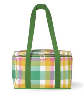 kate spade new york large capacity insulated cooler bag, soft sided portable beach cooler-tote for women, garden plaid