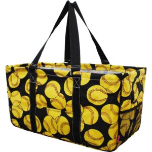 ngil extra large utility tote reusable grocery organizing bag oversized collapsible for storage, picnic,car, beach (softball-black)