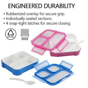 Bento Box for Kids, Toddler Lunch-Box for Small Boys Girls in School, Pre-School or Daycare, Leakproof 3 Compartment Containers for Portion Control Snacks for Adults, BPA Free. Medium Blue Pink 2 pack