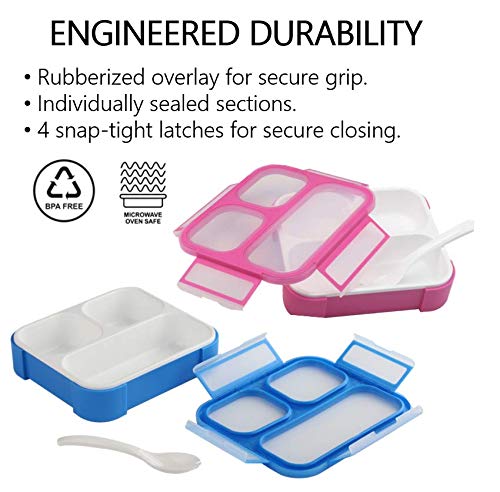 Bento Box for Kids, Toddler Lunch-Box for Small Boys Girls in School, Pre-School or Daycare, Leakproof 3 Compartment Containers for Portion Control Snacks for Adults, BPA Free. Medium Blue Pink 2 pack