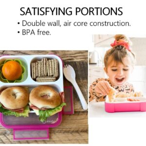 Bento Box for Kids, Toddler Lunch-Box for Small Boys Girls in School, Pre-School or Daycare, Leakproof 3 Compartment Containers for Portion Control Snacks for Adults, BPA Free. Medium Blue Pink 2 pack