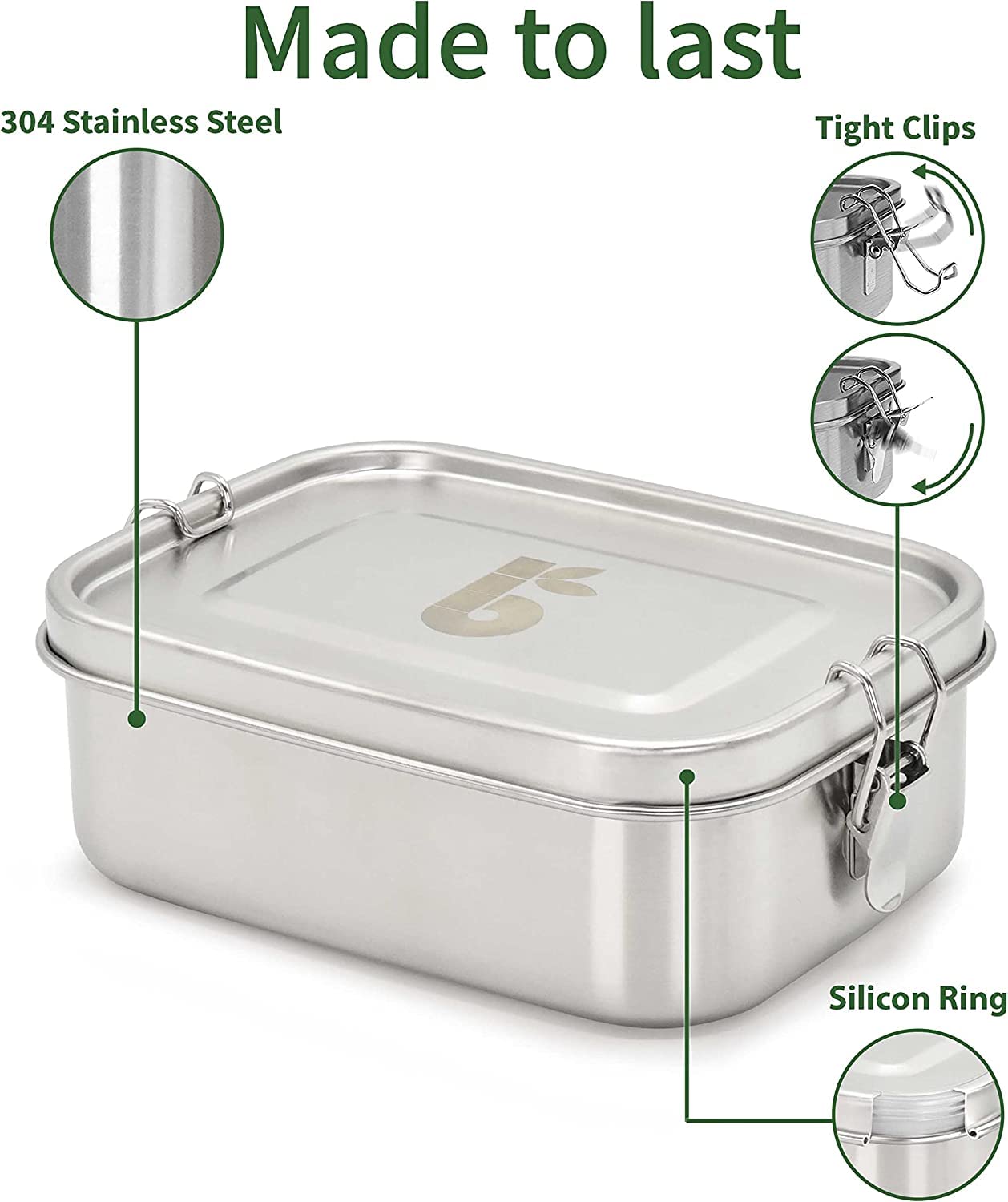 Bambaw Stainless Steel Lunch Box 1400 ml | Adjustable Compartment Stainless Steel Food Container | Leakproof Steel Bento Box | Eco Friendly Lunch Boxes with Lid 47.3 oz | Sandwich Boxes for Adults