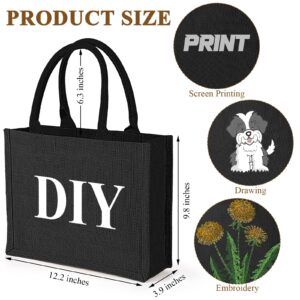 12 Packs Burlap Tote Bags Black Jute Tote Gift Bags Burlap Bags with Handles Blank Reusable Shopping Tote Kitchen Reusable Grocery Bags for Wedding Bridesmaid Market Beach DIY, 12.2 x 3.94 x 9.84 Inch