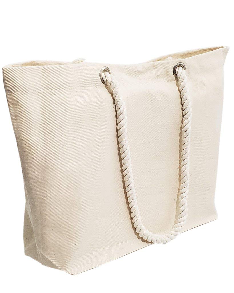 6 Pack Rope Handle Tote Bags Large Tote Bag with Rope Handles Sturdy Canvas Reusable Grocery Shopping Bags Tote Bag Beach Bag (Medium (17"W x 13"H x 4"D))