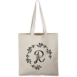 tbf personalized initial canvas tote bag, sturdy gift tote bags for women (r)