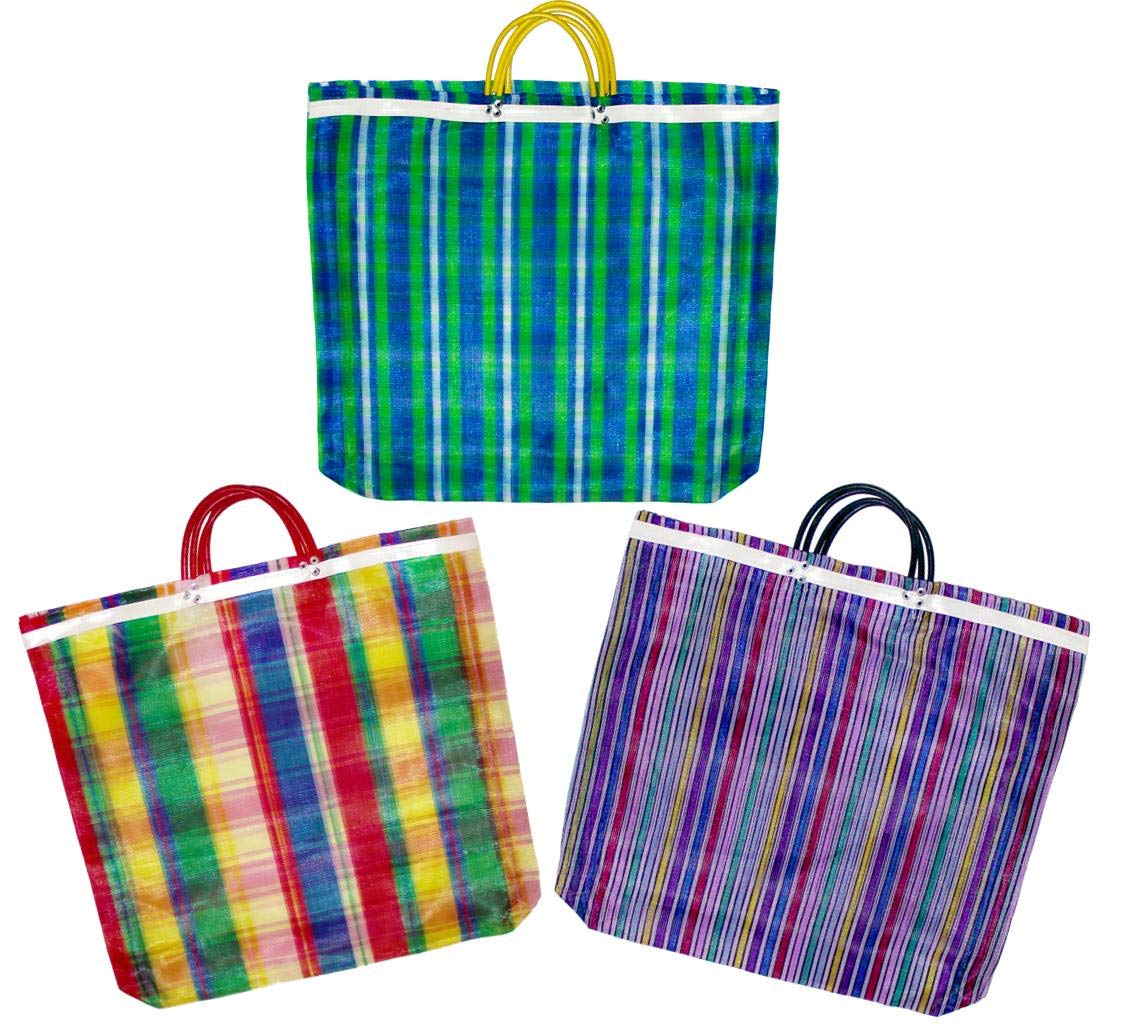 3 Large Mercado Bags, High Thread Mesh 20 x 22 Inches Market Reusable Grocery Bag