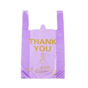 ysmile plastic grocery bag thank you t shirt plastic shopping bag for small business food to go bag with handle 12x19 inch 50 pcs - purple