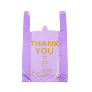 ysmile Plastic Grocery Bag Thank You T Shirt Plastic Shopping Bag for Small Business Food To Go Bag with Handle 12x19 Inch 50 pcs - Purple