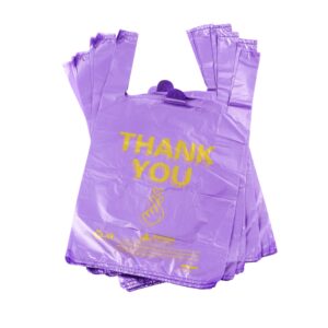 ysmile Plastic Grocery Bag Thank You T Shirt Plastic Shopping Bag for Small Business Food To Go Bag with Handle 12x19 Inch 50 pcs - Purple