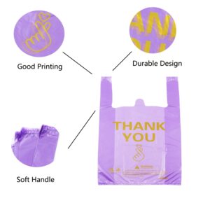 ysmile Plastic Grocery Bag Thank You T Shirt Plastic Shopping Bag for Small Business Food To Go Bag with Handle 12x19 Inch 50 pcs - Purple