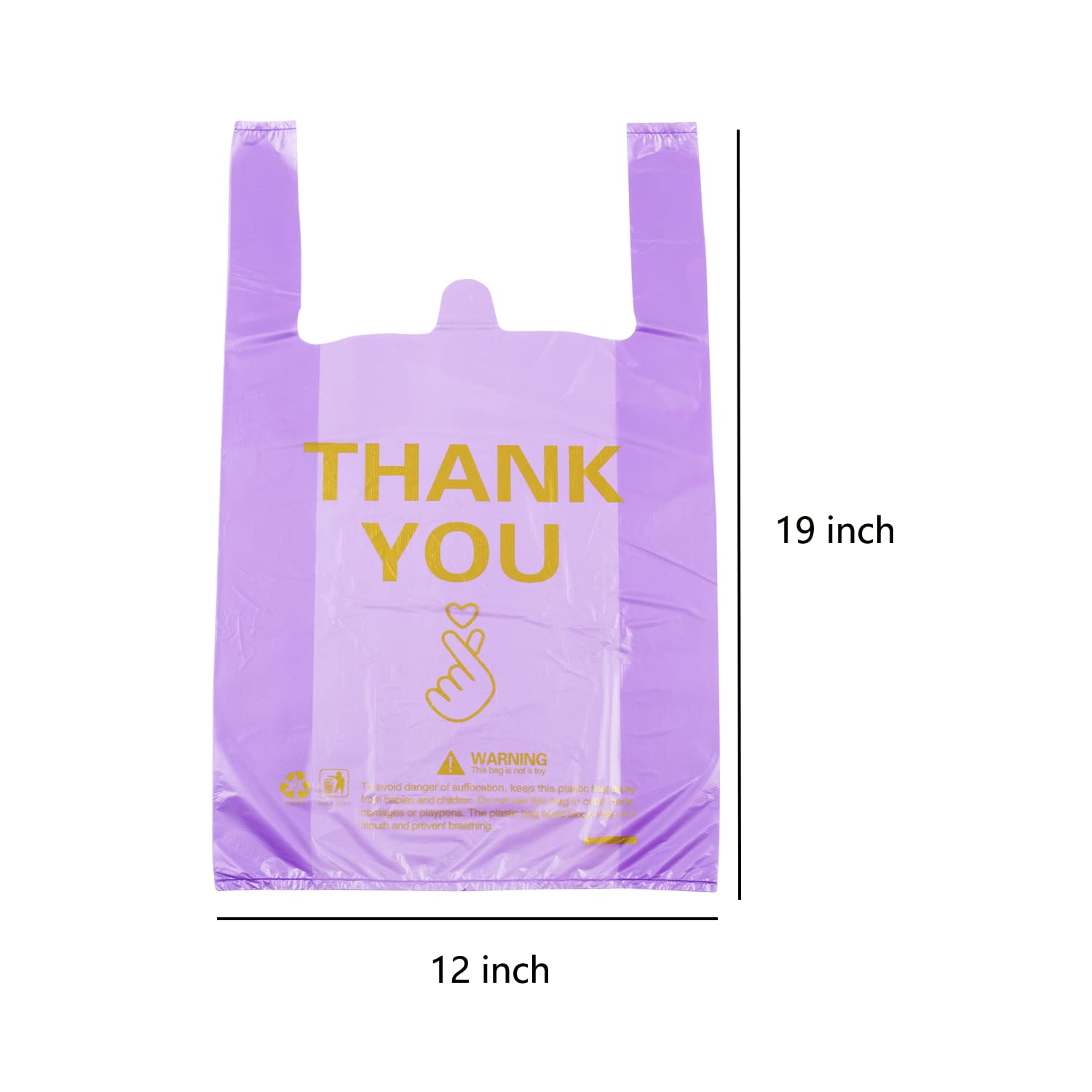 ysmile Plastic Grocery Bag Thank You T Shirt Plastic Shopping Bag for Small Business Food To Go Bag with Handle 12x19 Inch 50 pcs - Purple